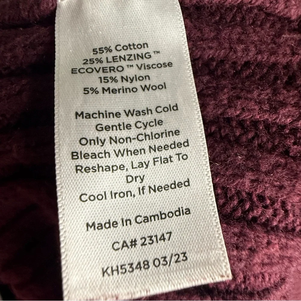 Talbots SP Merino Wool Blend Ribbed Mock Neck Sweater Burgundy Wine Minimalist